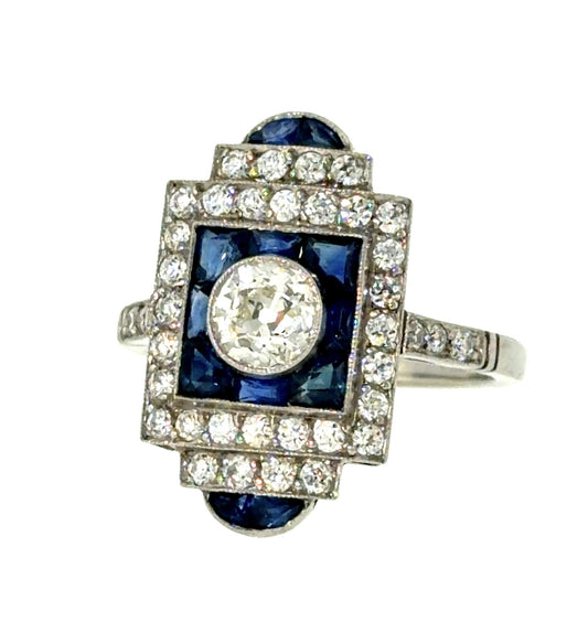 .68ct European Diamond 2.31ct Sapphire Platinum Handmade Inspired Ring .64ct SD