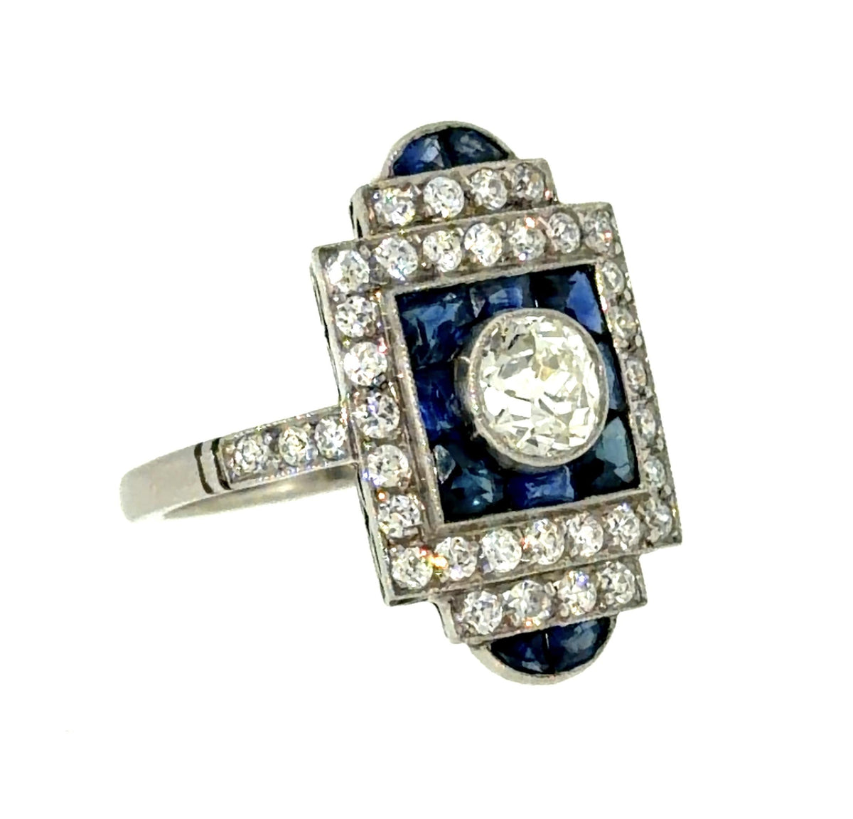.68ct European Diamond 2.31ct Sapphire Platinum Handmade Inspired Ring .64ct SD