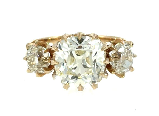 3.02ct (O-P VVS2) Old Mine Cushion Diamond 14KY Gold Ring 1.26ct SD 4.50g