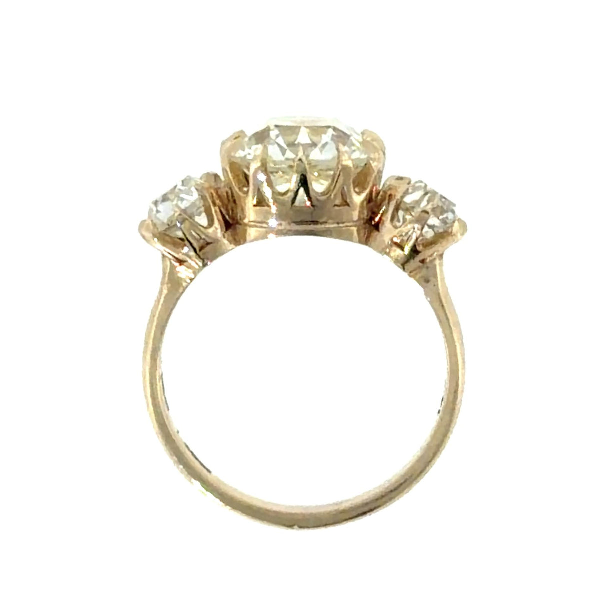 3.02ct (O-P VVS2) Old Mine Cushion Diamond 14KY Gold Ring 1.26ct SD 4.50g