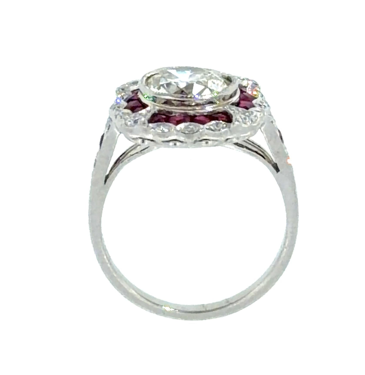 1.90ct (I-J VS) approx European Diamond .76ct Ruby PT Inspired Handmade Ring