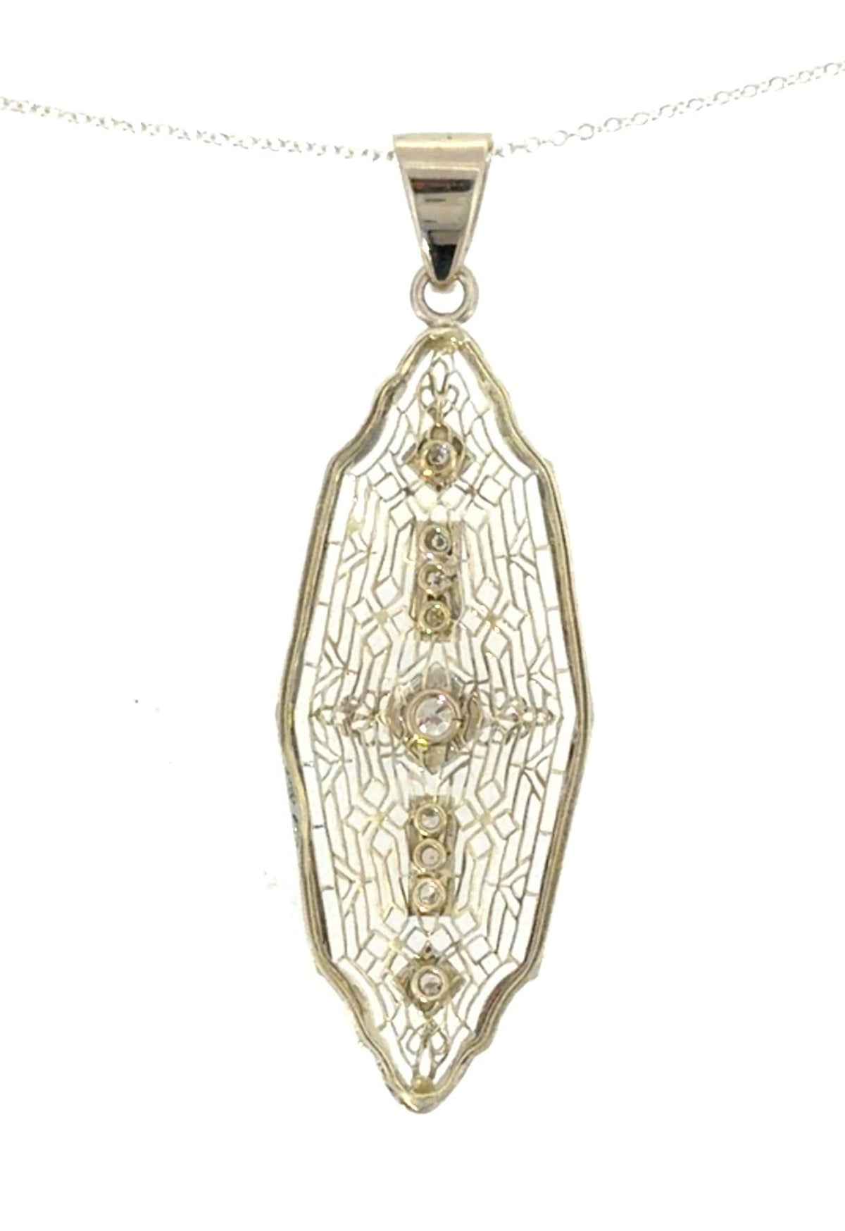 Original Art Deco .60ct 14KW Gold Pendant (Vintage 1930s) Silver Chain