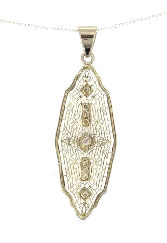 Original Art Deco .60ct 14KW Gold Pendant (Vintage 1930s) Silver Chain