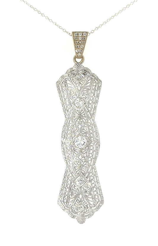 Original Art Deco .60ct Diamond Platinum+14KW Gold Pendant (Vintage 1930s) 5g