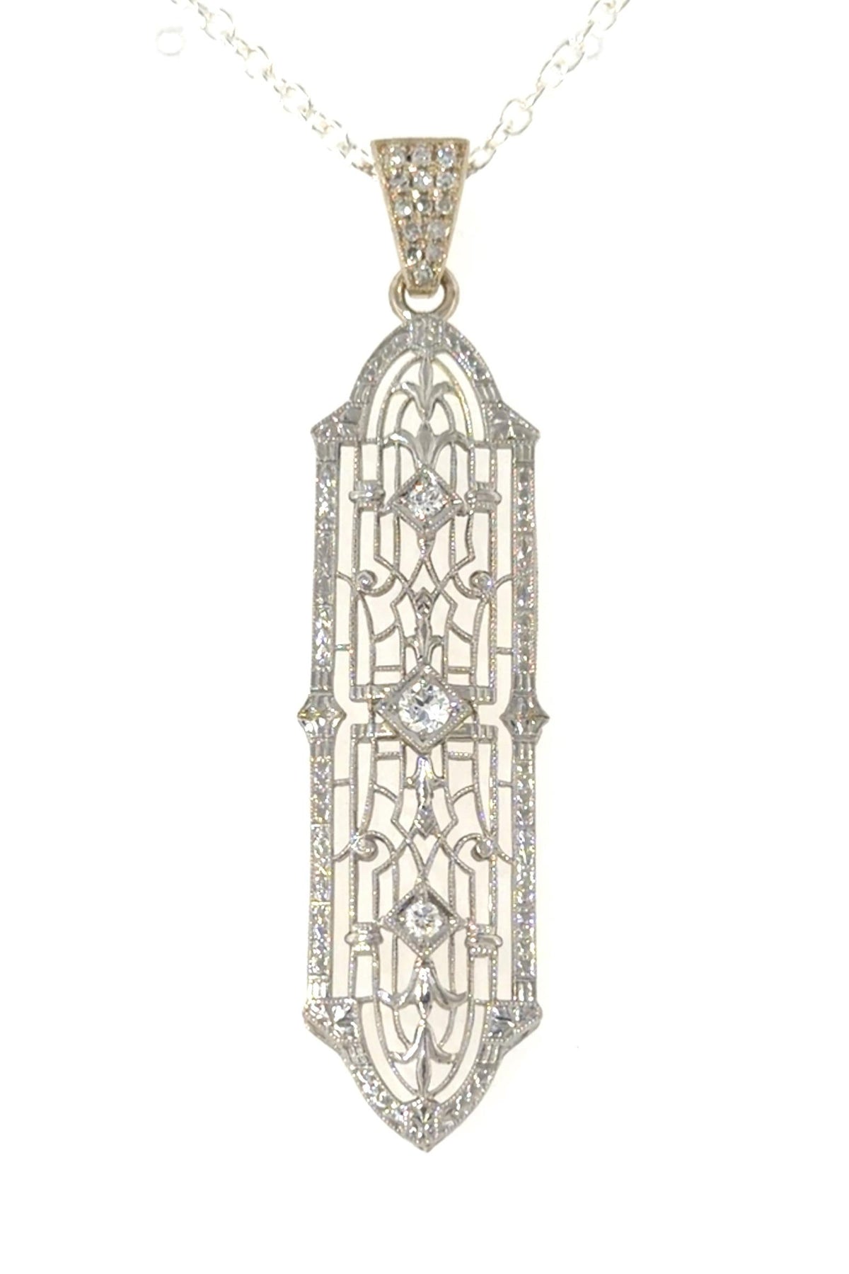 Original Art Deco .30ct Diamond 14K2 Tone Gold Pendant (Vintage 1930s) 4.87g