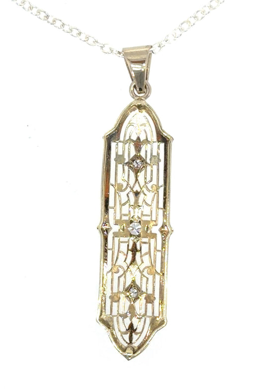 Original Art Deco .30ct Diamond 14K2 Tone Gold Pendant (Vintage 1930s) 4.87g
