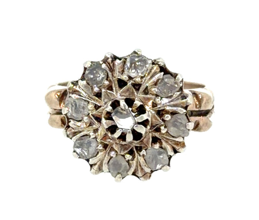 Original Victorian .80ct Rose Cut Diamond 14K2 Tone Gold Ring (Antique 1890s)
