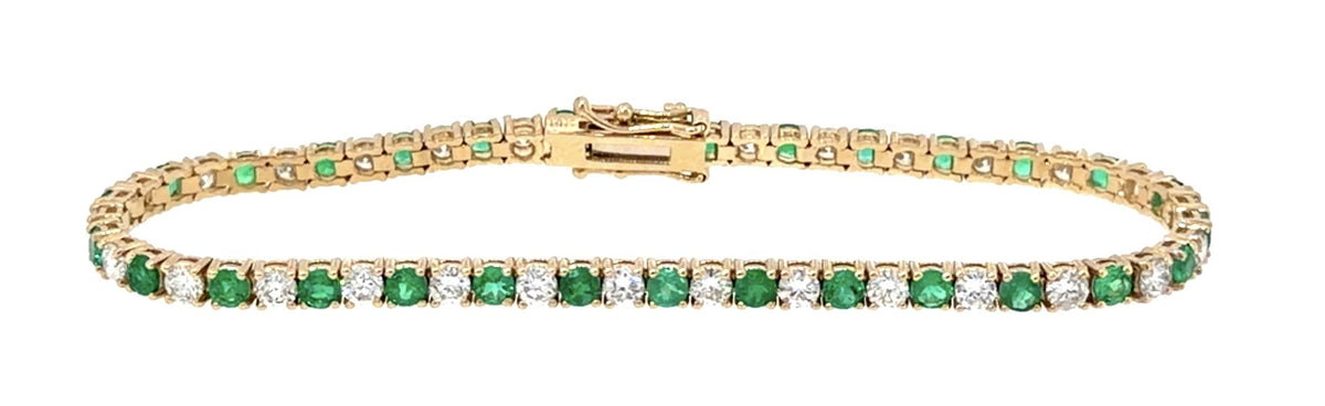 2.74ct Emerald 2.40ct Diamond 14KY Gold Tennis Bracelet 8.30g 7"