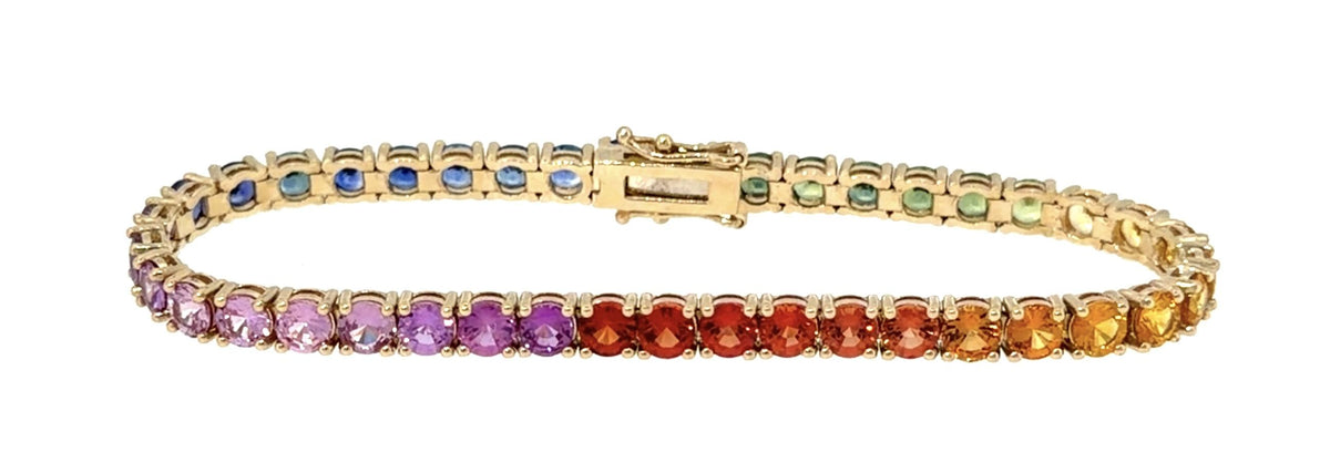 13.50ct Multicolor Sapphire 14KY Gold Tennis Bracelet 13.20g 7"