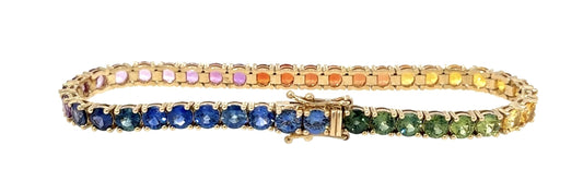13.50ct Multicolor Sapphire 14KY Gold Tennis Bracelet 13.20g 7"