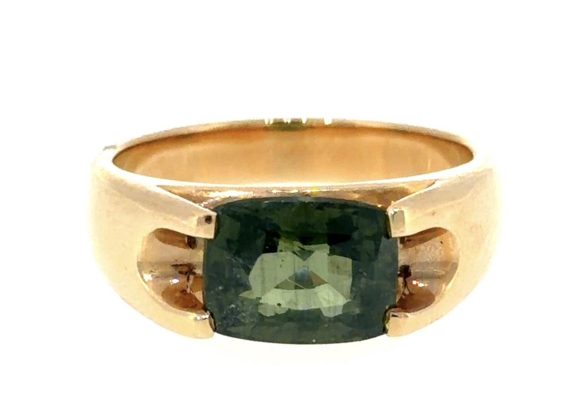 3.50ct Cushion Green Tourmaline 14KY Gold Ring 10.80g 10.50 Size