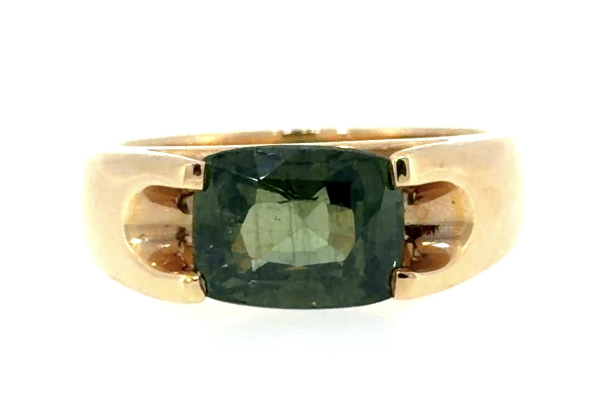 3.50ct Cushion Green Tourmaline 14KY Gold Ring 10.80g 10.50 Size