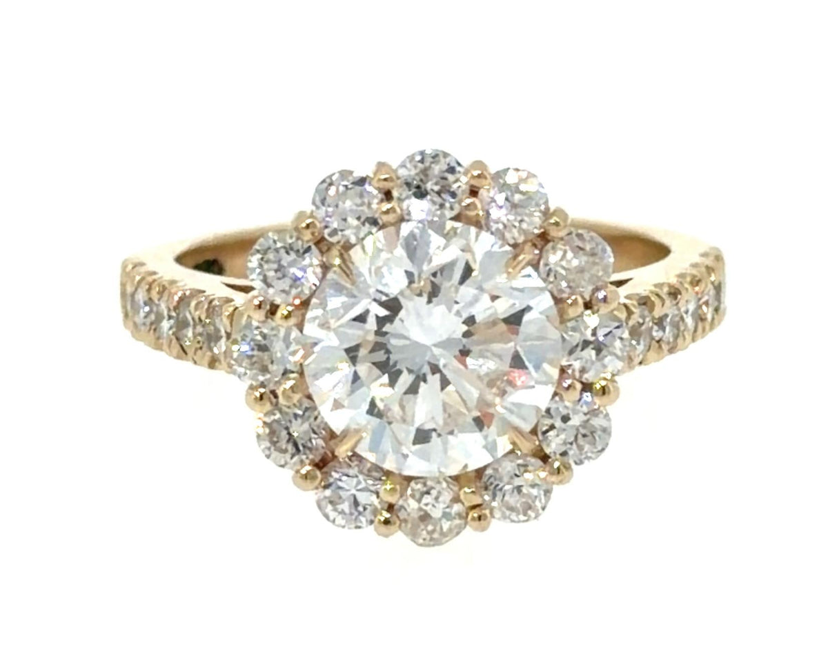 2.11ct D VVS2 Round Diamond 14KY Gold Halo Ring 1.20ct SD 5g 6.25 Size GIA