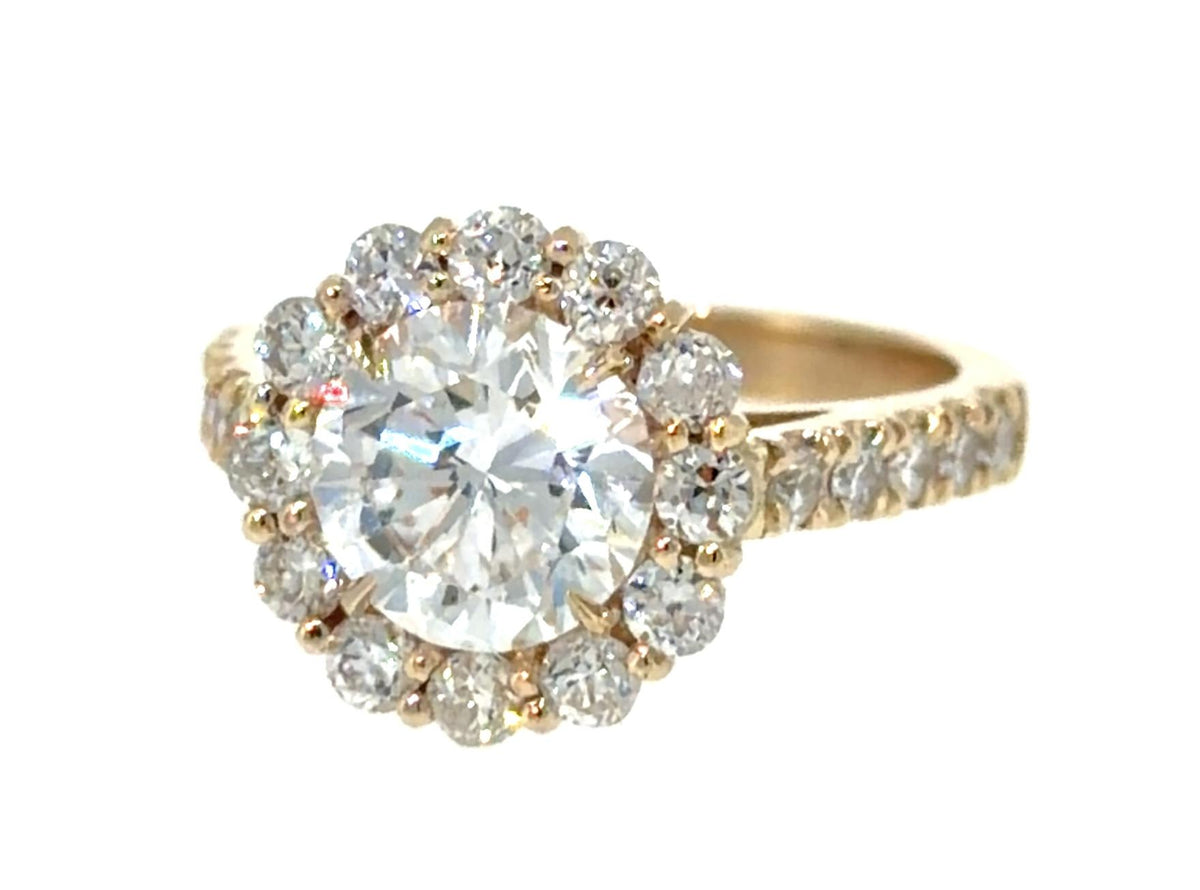 2.11ct D VVS2 Round Diamond 14KY Gold Halo Ring 1.20ct SD 5g 6.25 Size GIA