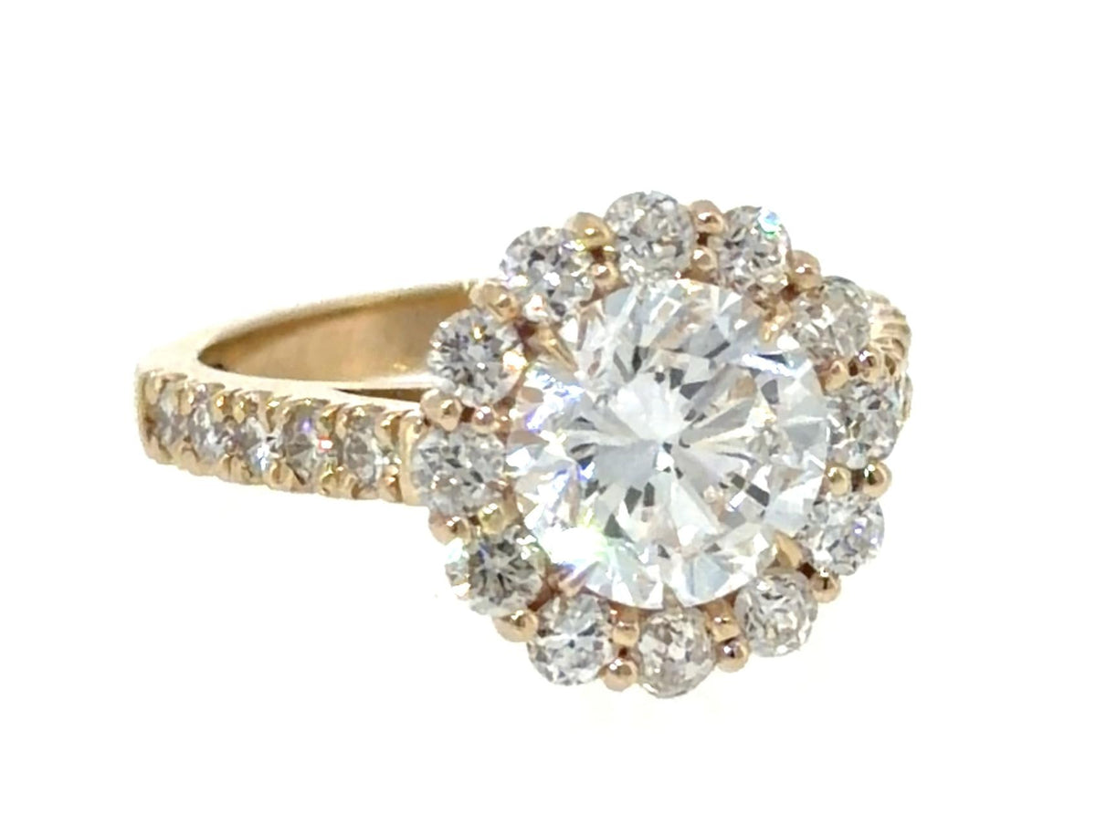2.11ct D VVS2 Round Diamond 14KY Gold Halo Ring 1.20ct SD 5g 6.25 Size GIA