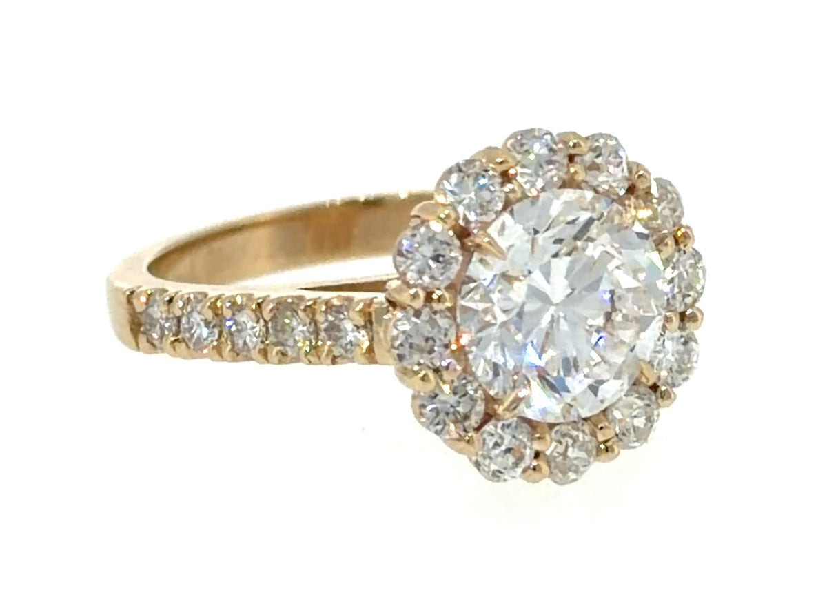 2.11ct D VVS2 Round Diamond 14KY Gold Halo Ring 1.20ct SD 5g 6.25 Size GIA