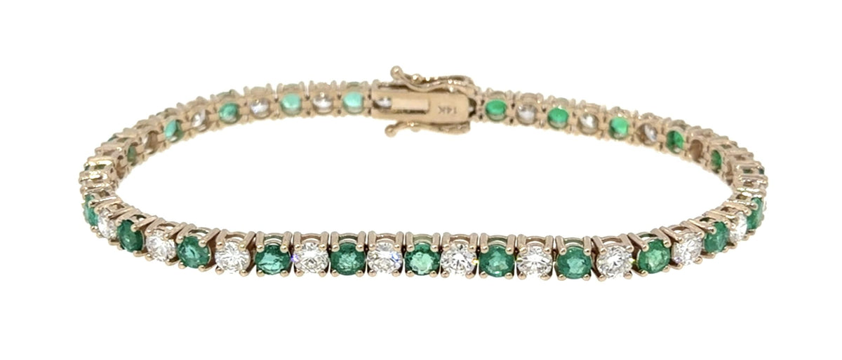 4.30ct (24 Emeralds) 4.10ct (24 Diamonds) 14KY Gold Tennis Bracelet 11.50g 7"