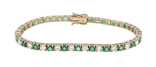 4.30ct (24 Emeralds) 4.10ct (24 Diamonds) 14KY Gold Tennis Bracelet 11.50g 7"