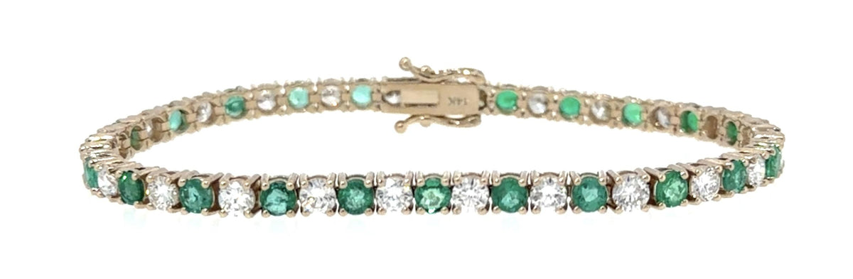 4.30ct (24 Emeralds) 4.10ct (24 Diamonds) 14KY Gold Tennis Bracelet 11.50g 7"