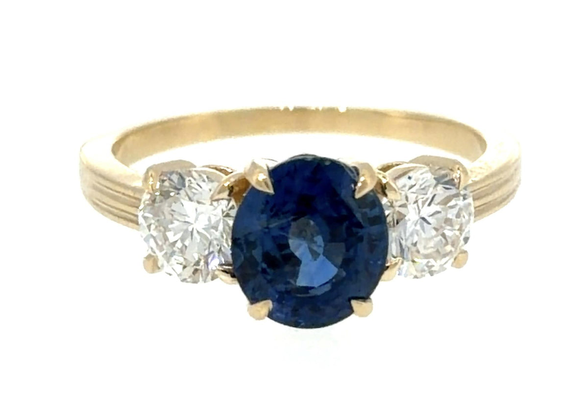 2.08ct Oval Sapphire 1ct Diamond 14KY Gold Ring 3.60g 6.75 Size