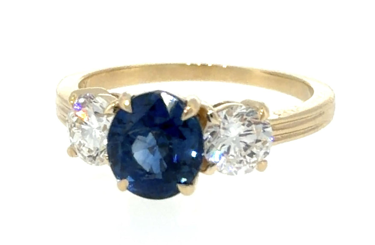 2.08ct Oval Sapphire 1ct Diamond 14KY Gold Ring 3.60g 6.75 Size