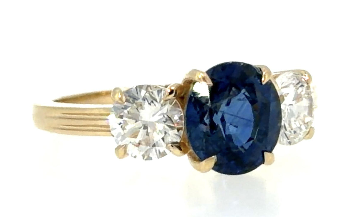 2.08ct Oval Sapphire 1ct Diamond 14KY Gold Ring 3.60g 6.75 Size