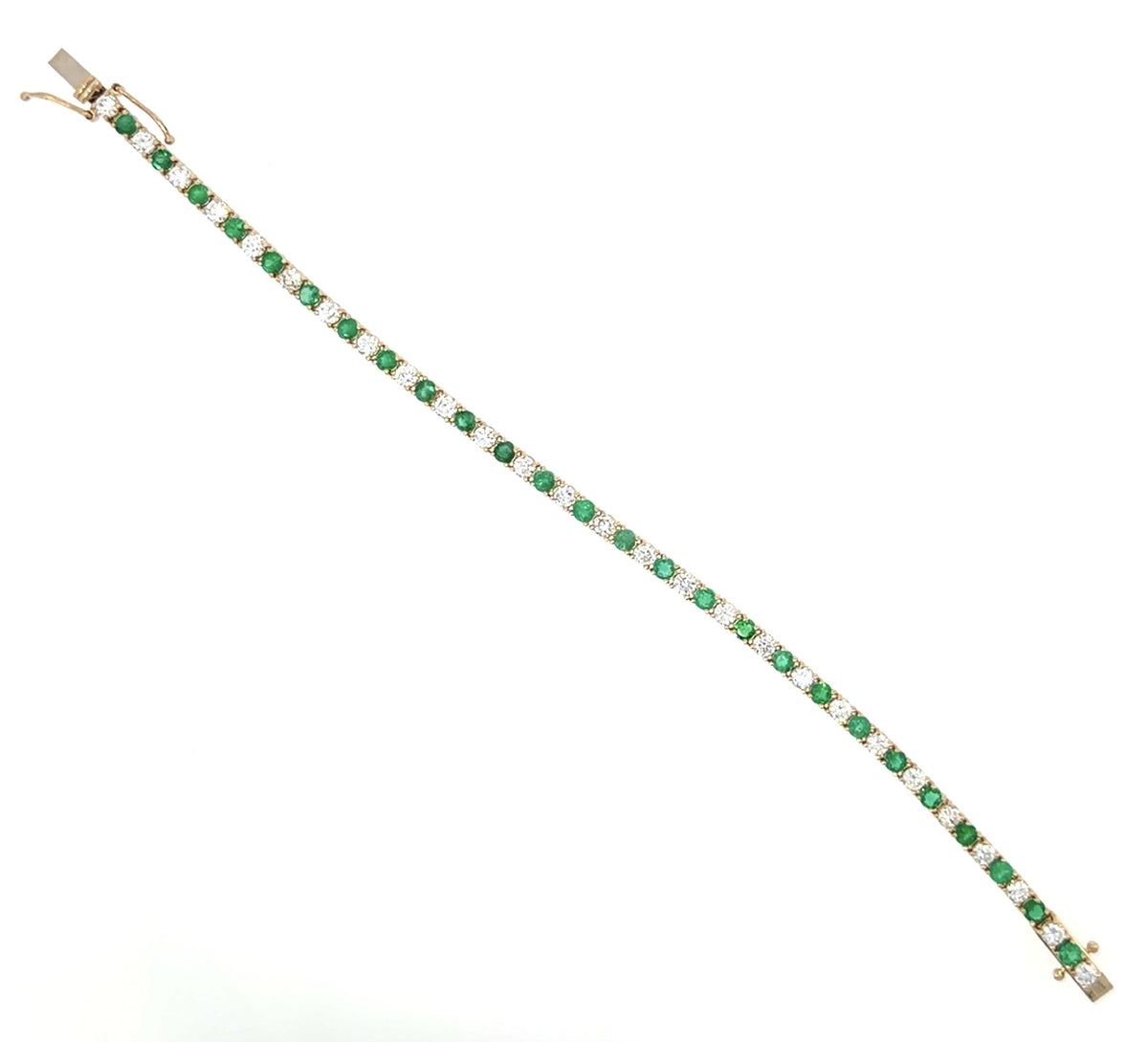 4.30ct (24 Emeralds) 4.10ct (24 Diamonds) 14KY Gold Tennis Bracelet 11.50g 7"