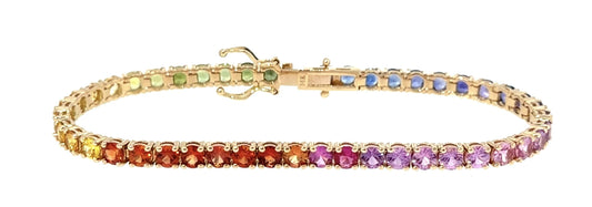 8.74ct Multicolor Sapphire 14KY Gold Tennis Bracelet 10.45g 7"