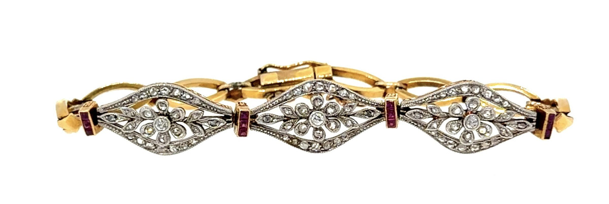 Original Edwardian PT+18KY Gold Bracelet (Antique 1900s) 1ct Diamond .40ct Ruby