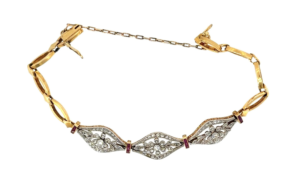 Original Edwardian PT+18KY Gold Bracelet (Antique 1900s) 1ct Diamond .40ct Ruby