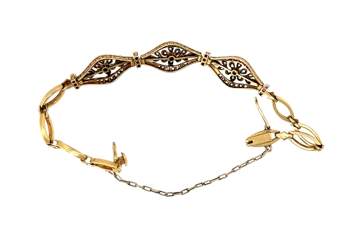 Original Edwardian PT+18KY Gold Bracelet (Antique 1900s) 1ct Diamond .40ct Ruby