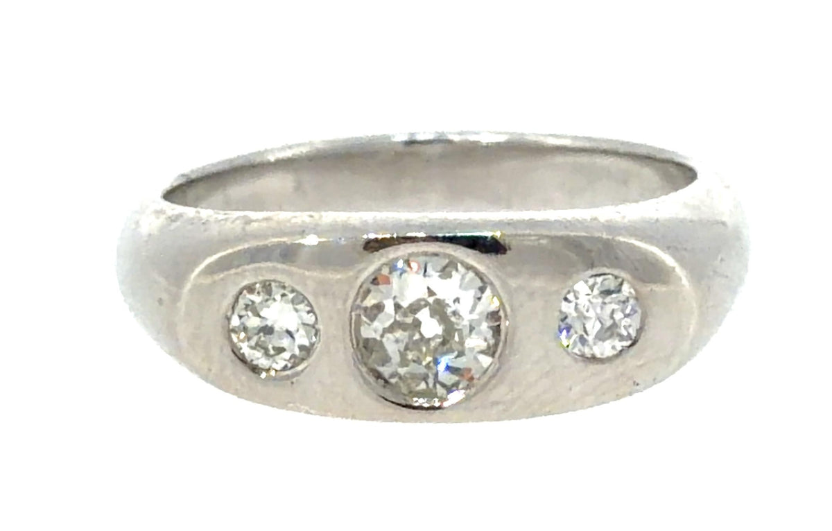 .40ct Old Euro Diamond Center 18KW Gold Band Ring (Vintage 1930s) .20ct SD 7.52g