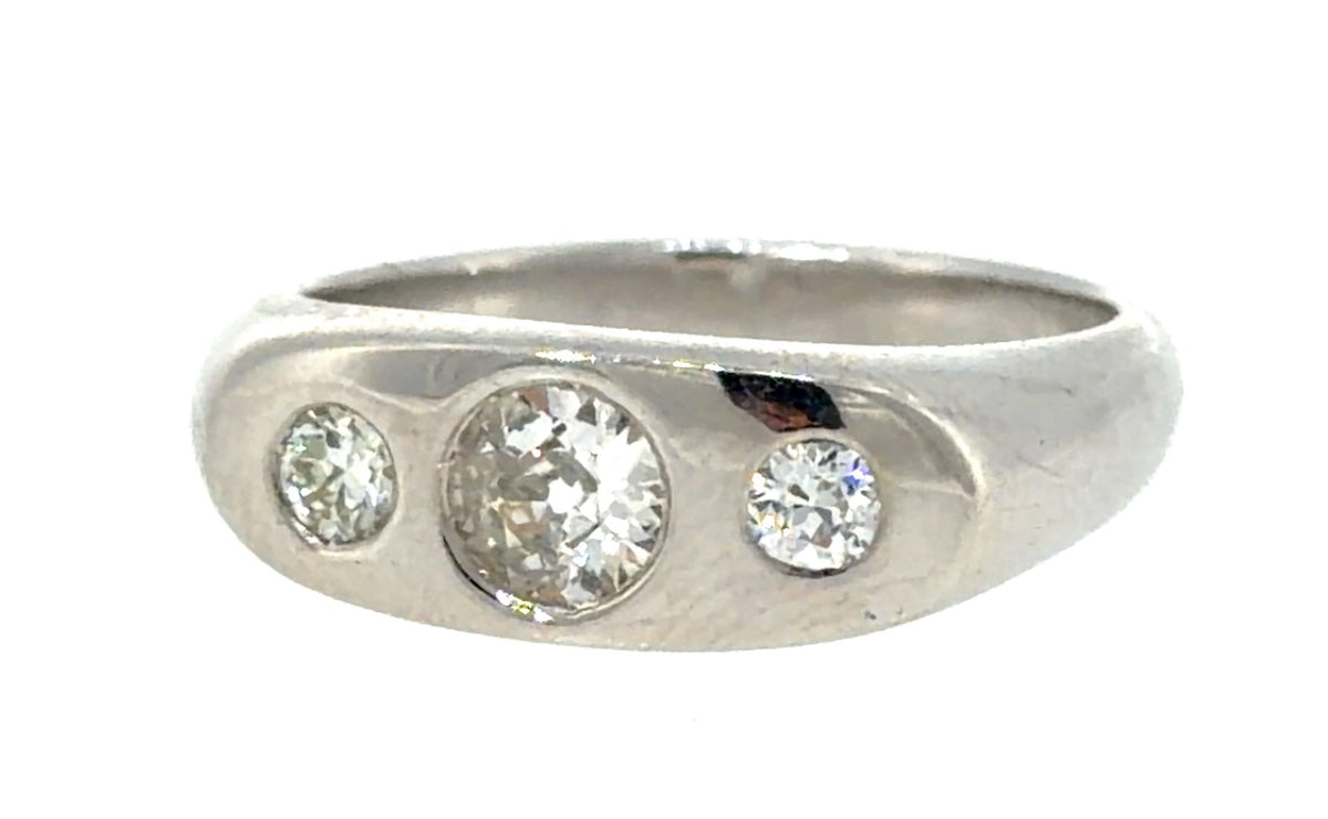 .40ct Old Euro Diamond Center 18KW Gold Band Ring (Vintage 1930s) .20ct SD 7.52g