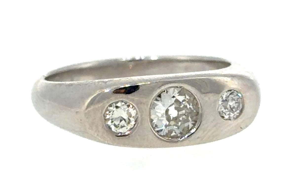 .40ct Old Euro Diamond Center 18KW Gold Band Ring (Vintage 1930s) .20ct SD 7.52g