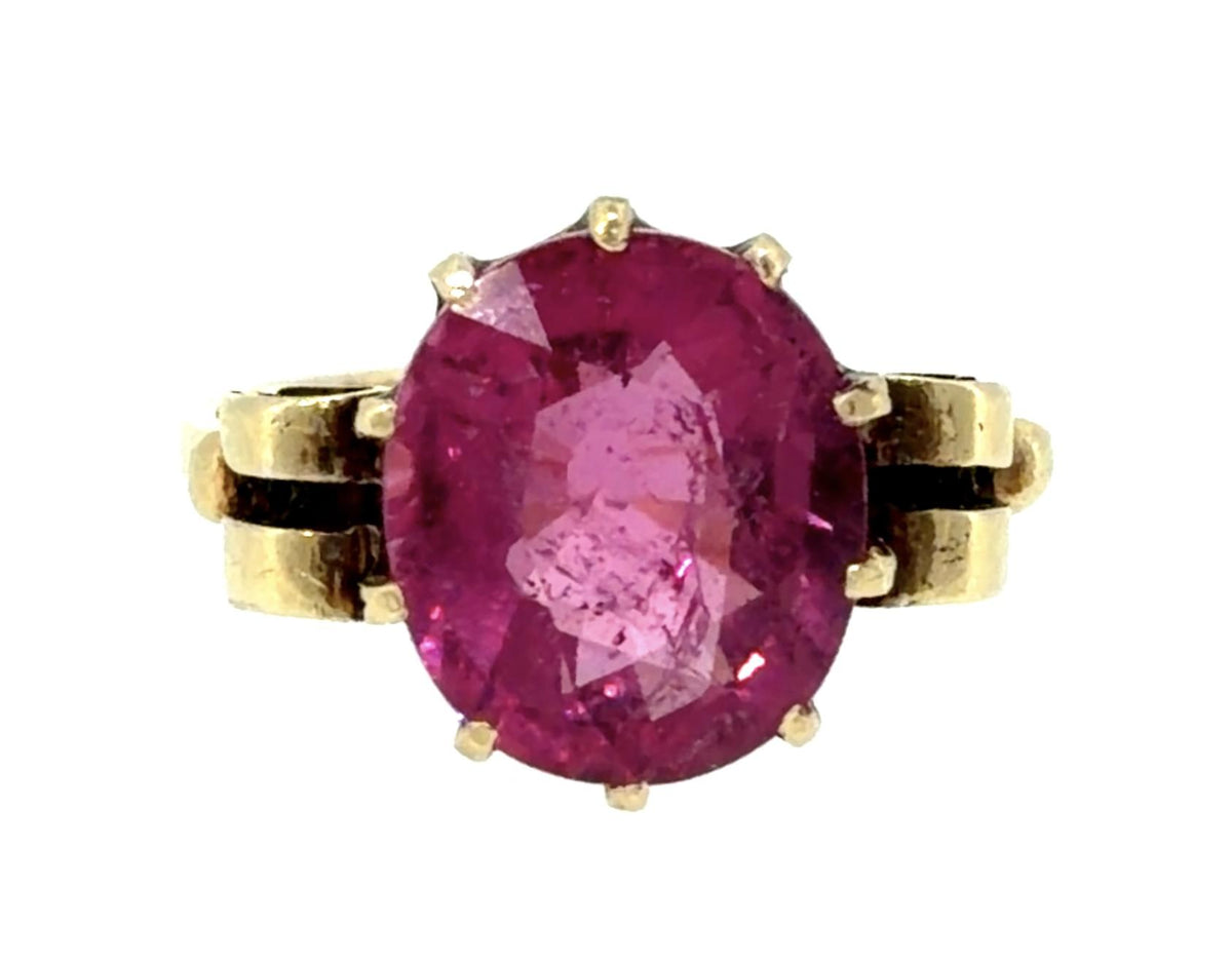 Victorian 5.22ct Oval Pink Tourmaline 14KY Gold Ring (Antique 1890s) 3.75g 6.50