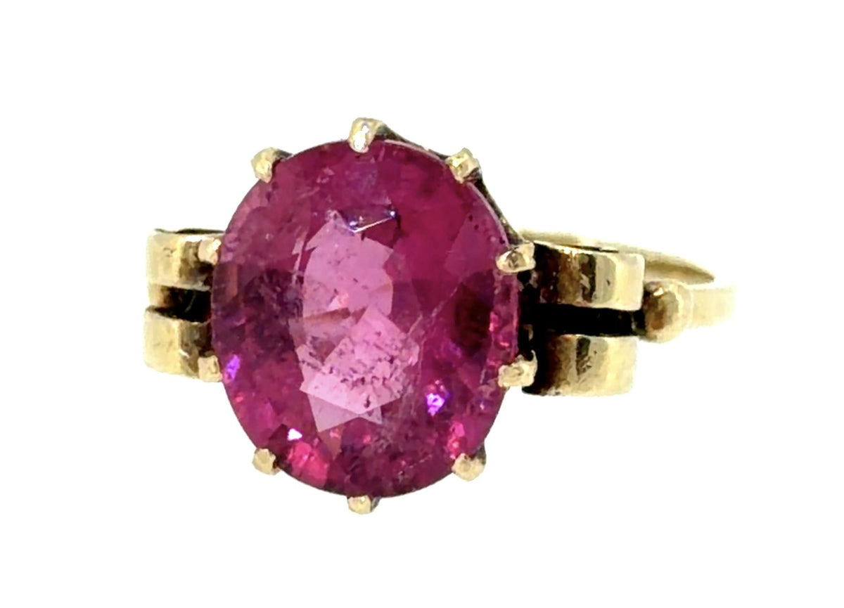 Victorian 5.22ct Oval Pink Tourmaline 14KY Gold Ring (Antique 1890s) 3.75g 6.50