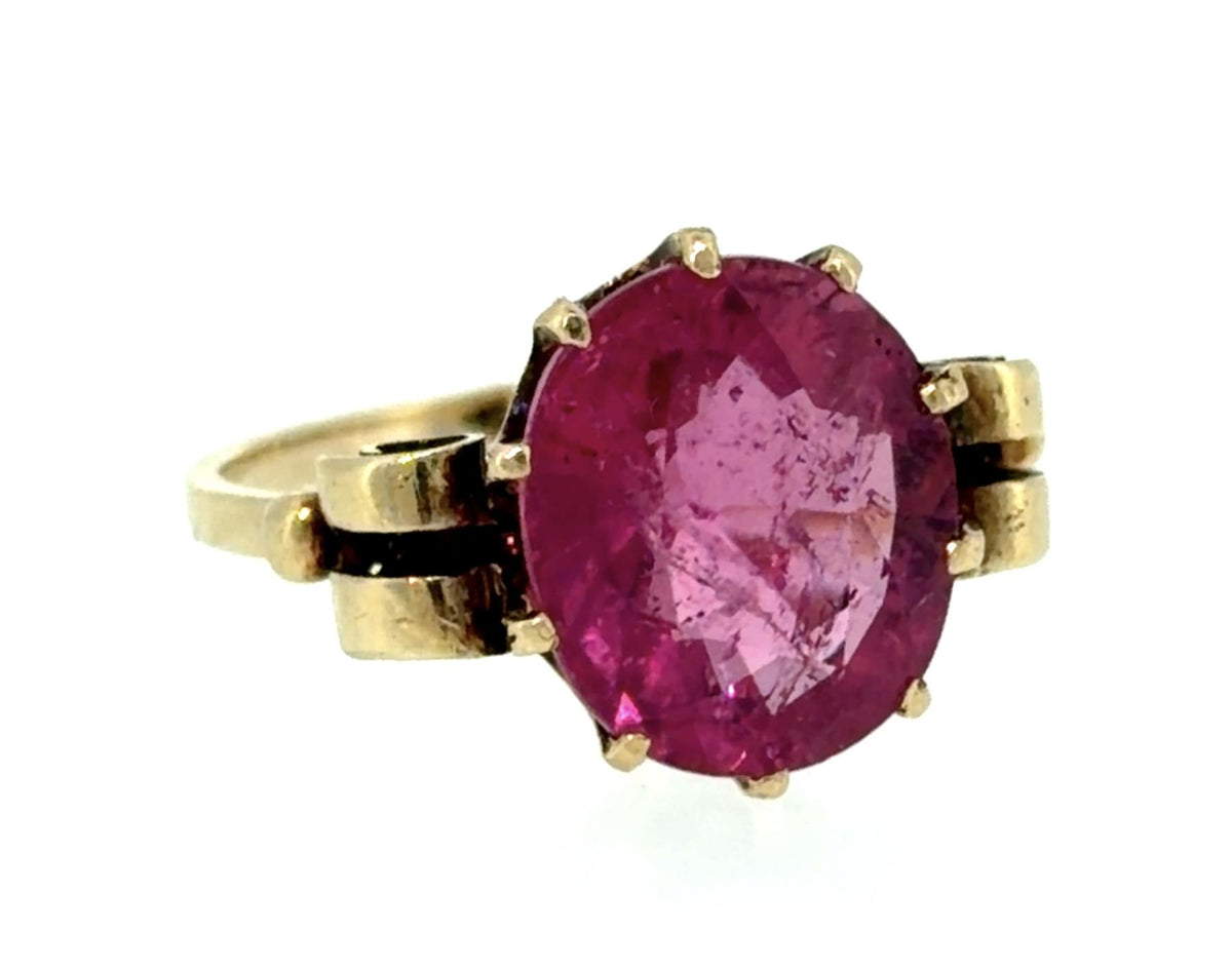 Victorian 5.22ct Oval Pink Tourmaline 14KY Gold Ring (Antique 1890s) 3.75g 6.50