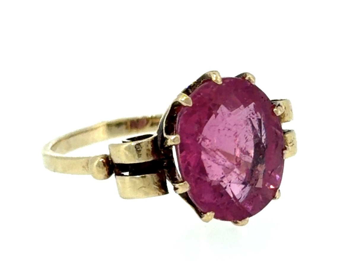 Victorian 5.22ct Oval Pink Tourmaline 14KY Gold Ring (Antique 1890s) 3.75g 6.50