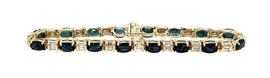 11ct Sapphire 2ct Diamond 14KY Gold Tennis Bracelet ESTATE 15.48g 7"