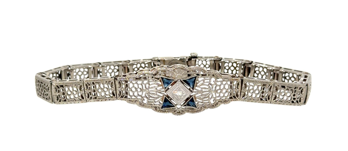 Original Art Deco Bracelet .03ct Diamond 10KW Gold Bracelet (Vintage 1930s)
