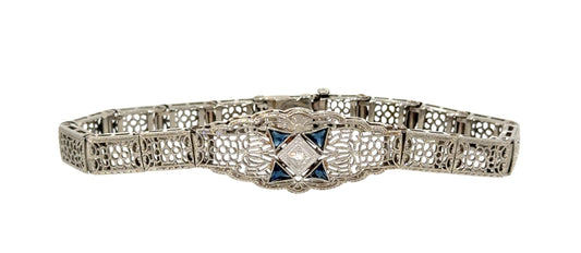 Original Art Deco Bracelet .03ct Diamond 10KW Gold Bracelet (Vintage 1930s)