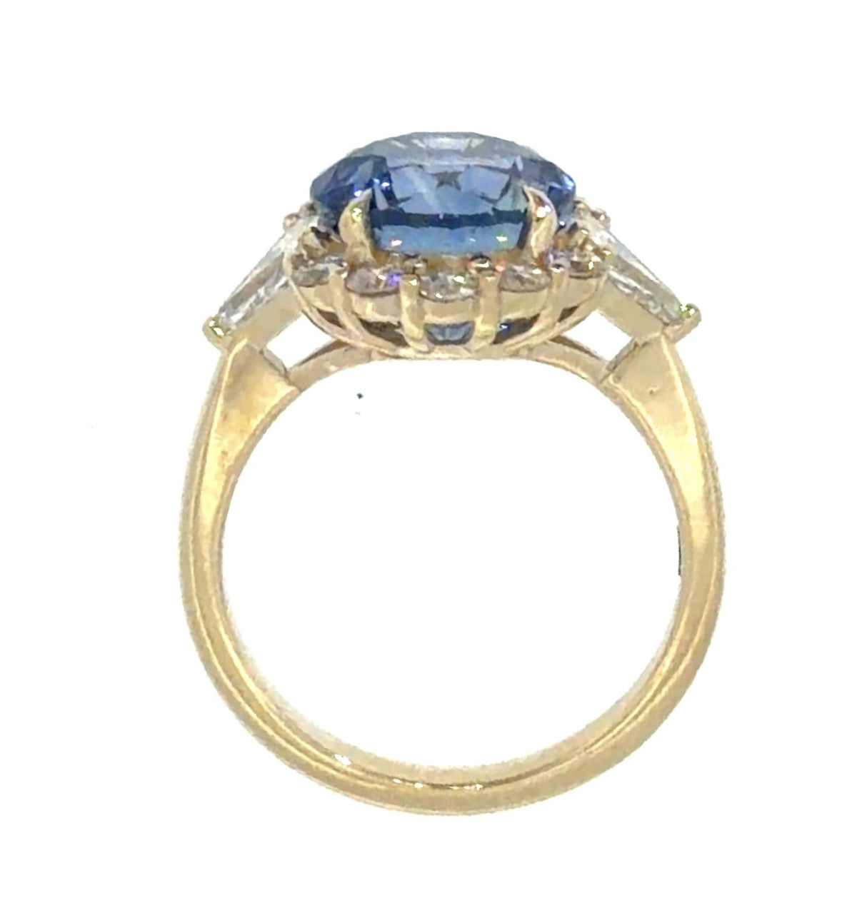 6.20ct Heated Sri Lanka Round Sapphire 14KY Gold Ring .81ct (Two Trillion Dia)