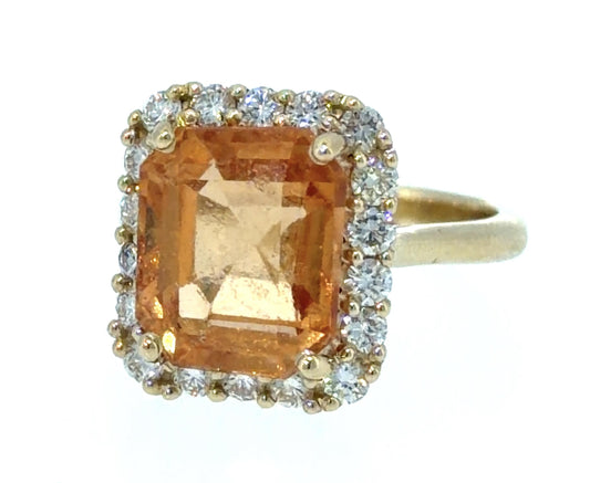 7.87ct Spessetite Garnet 1.10ct Diamond 14KY Gold Ring 6g 7.50 Size