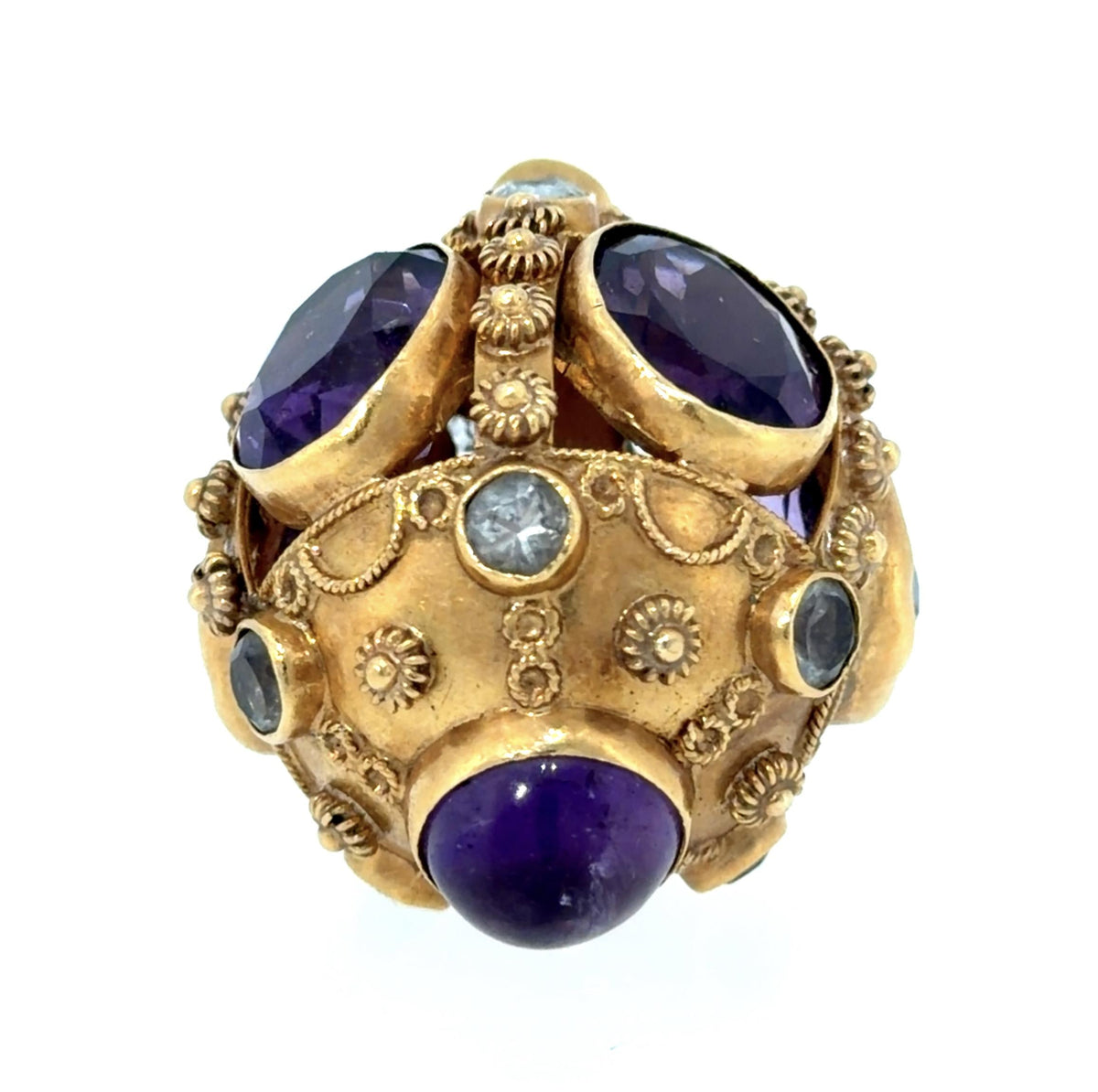 30ct Amethyst 18KY Gold Pendant (Vintage 1960s) 21.40g 2.25" 14KY Chain
