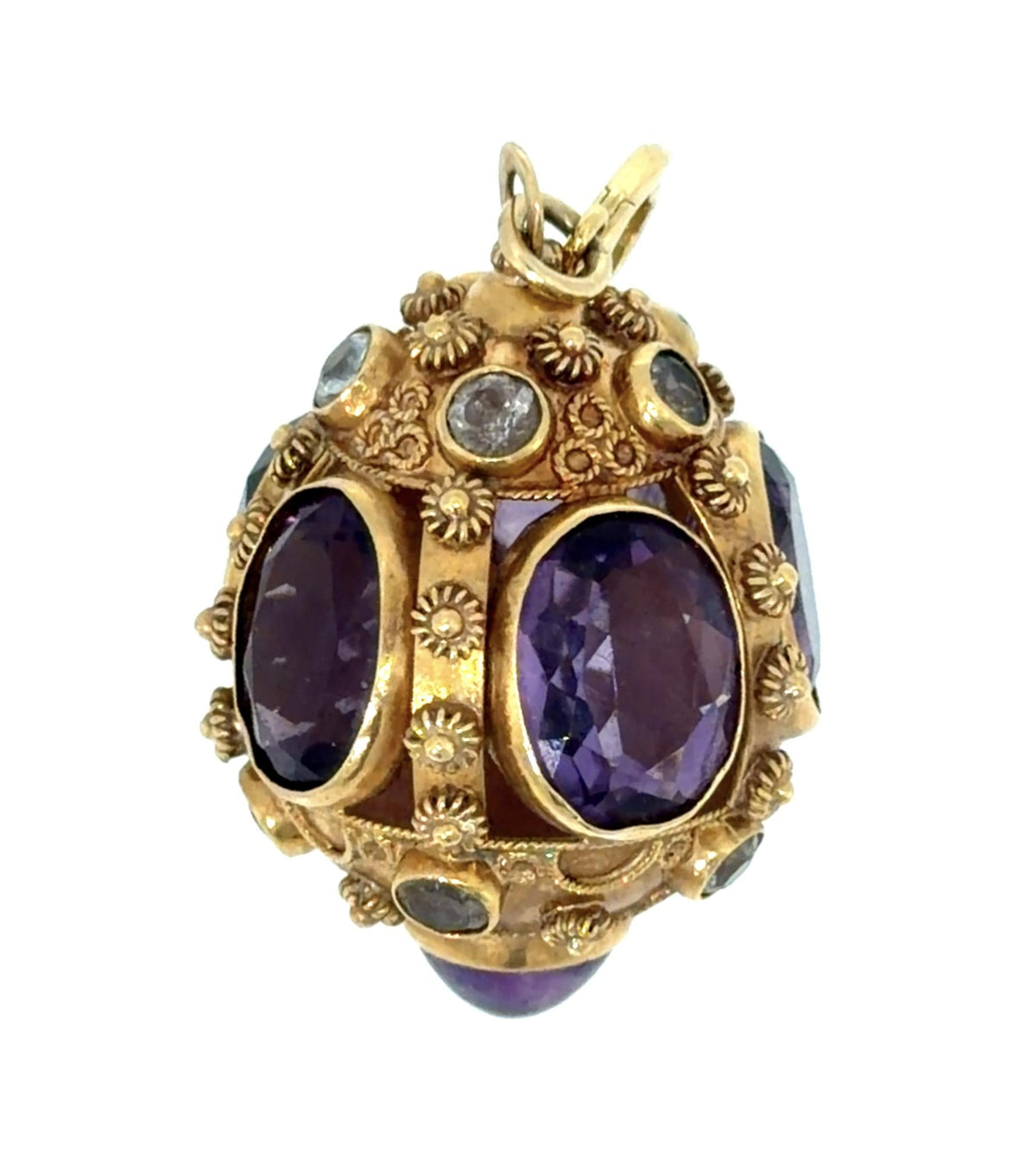 30ct Amethyst 18KY Gold Pendant (Vintage 1960s) 21.40g 2.25" 14KY Chain