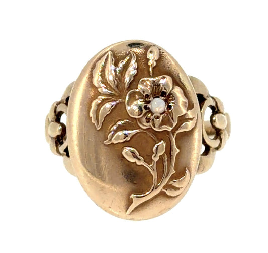 Original Art Nouveau Opal 9KY Gold Ring (Antique 1900s) 5.26g 8.50 Size