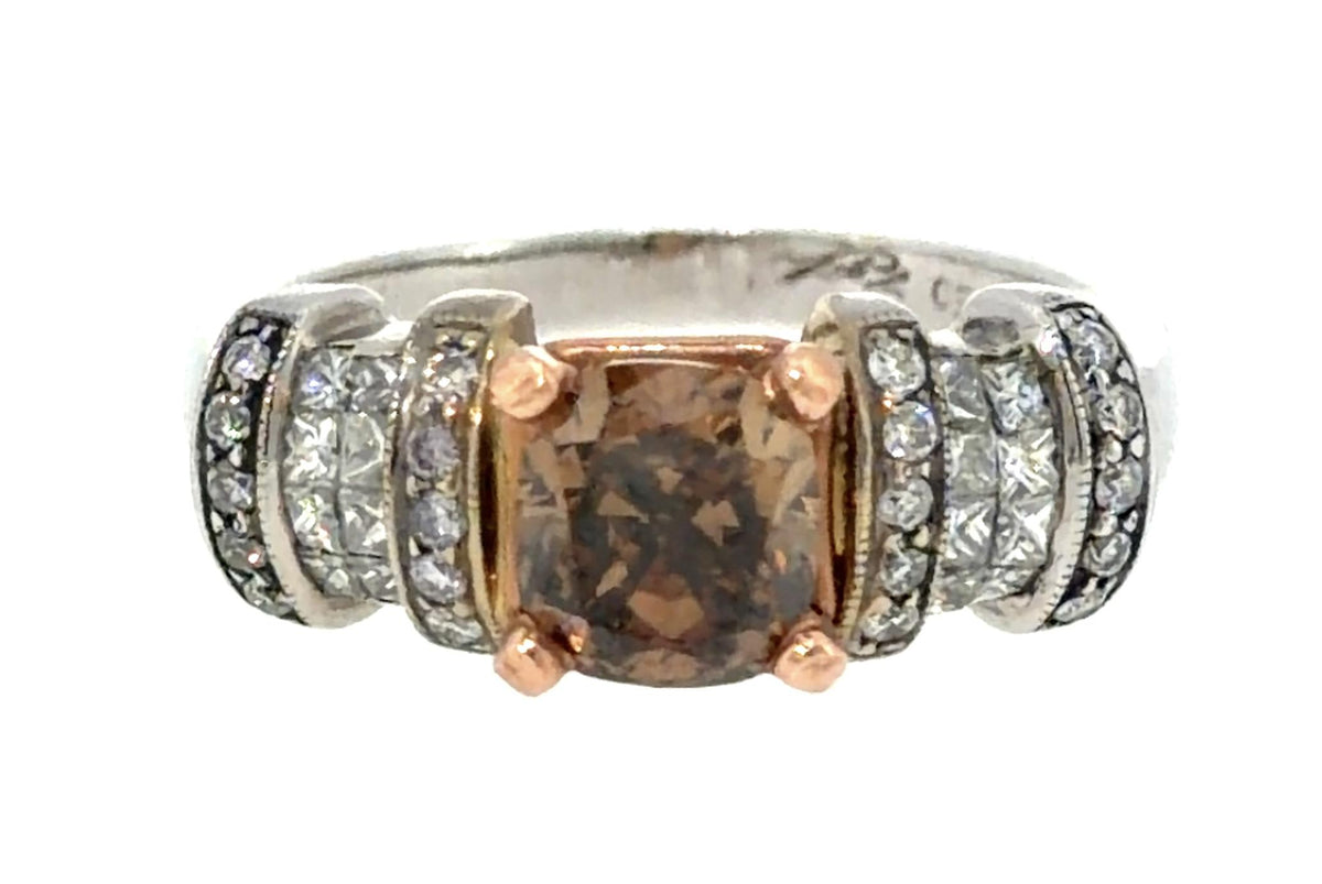 1.40ct Fancy Champagne Diamond 18K Two Tone Gold Ring .72ct SD 6.80g 7.75 Size