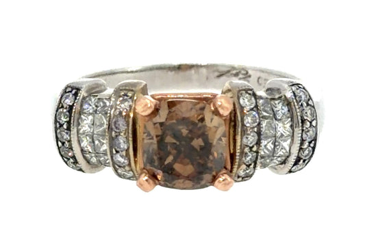 1.40ct Fancy Champagne Diamond 18K Two Tone Gold Ring .72ct SD 6.80g 7.75 Size