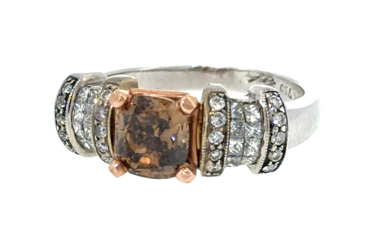 1.40ct Fancy Champagne Diamond 18K Two Tone Gold Ring .72ct SD 6.80g 7.75 Size