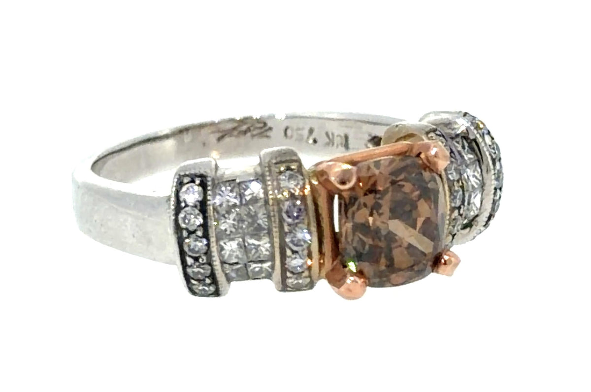 1.40ct Fancy Champagne Diamond 18K Two Tone Gold Ring .72ct SD 6.80g 7.75 Size